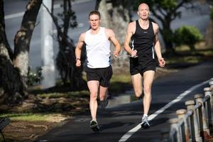 Nicholas Buck (left) and Rob Matthews hit the track together. Photo / Greg Bowker