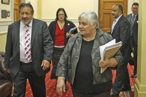 Tariana Turia (foreground) with Maori party colleagues (from left) Pita Sharples, Rahui Katene, Te Ururoa Flavell and Hone Harawira. Photo / Mark Mitchell