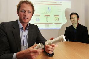 James Riddell (left) and Jedd Forbes say the entrepreneurs' award will help them develop overseas markets for their water meters. Photo / Martin Sykes