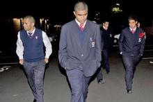 Members of the Kelston Boys 1st XV leave Eden Park after the rugby union hearing. Photo / Dean Purcell Members of the Kelston Boys 1st XV leave Eden Park after the rugby union hearing. Photo / Dean Purcell