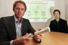 James Riddell (left) and Jedd Forbes say the entrepreneurs' award will help them develop overseas markets for their water meters. Photo / Martin Sykes James Riddell (left) and Jedd Forbes say the entrepreneurs' award will help them develop overseas markets for their water meters. Photo / Martin Sykes