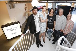 Stephen Marr, Karen Walker and Bryan Eible with building owner Dave Donaldson and Peter White of the business association. Photo / Richard Robinson