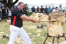 Graeme McDonnell of Puhoi shows off his prowess during the woodchopping section of the P&I Show. Photo / Bay Report Graeme McDonnell of Puhoi shows off his prowess during the woodchopping section of the P&I Show. Photo / Bay Report