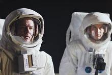 James Marsters as Buzz Aldrin (left) and Daniel Lapaine as Neil Armstrong step on to the moon. James Marsters as Buzz Aldrin (left) and Daniel Lapaine as Neil Armstrong step on to the moon.