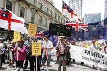 Up to 5000 people have joined the 'Vote with your feet' march through the Auckland CBD today. Photo / NZPA Up to 5000 people have joined the 'Vote with your feet' march through the Auckland CBD today. Photo / NZPA