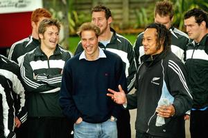 Prince William, pictured with the 2005 All Blacks, will inspect progress on Eden Park's Rugby World Cup makeover during a two-day visit to New Zealand next month. Photo / Kenny Rodger