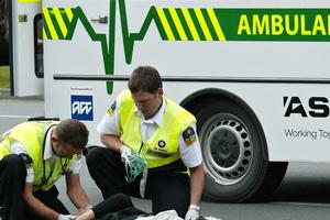 An ambulance crew attend to an injured pedestrian in Whangarei. File photo / Northern Advocate