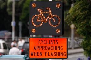 Electronic loops triggered by cycles flash up a warning to motorists. Photo / Brett Phibbs