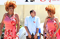 PM John Key dances with drag queens Buffy (L) and Bimbo. Photo / Martin Sykes PM John Key dances with drag queens Buffy (L) and Bimbo. Photo / Martin Sykes