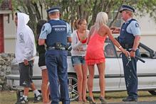 Police and party-goers meet in Paihia. Photo / Greg Bowker Police and party-goers meet in Paihia. Photo / Greg Bowker