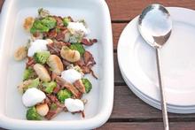 Potato gnocchi with pork shoulder, broccoli and blue cheese. Photo / Ian Jones Potato gnocchi with pork shoulder, broccoli and blue cheese. Photo / Ian Jones
