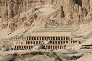 Taking photos in the Valley of the Kings is not allowed. This image is of Hatshepsut Temple, a mortuary temple that lies just over the mountains from the valley. Photo / Jill Worrall