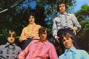 The Fourmyula five piece line up of (clockwise from left) Carl Evensen, Chris Parry, Martin Hope, Ali Richardson and Wayne Mason in their period finery. Photo / Supplied by Grant Gillanders