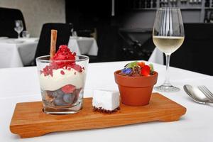 Meredit's cinnamon and geranium pot, yoghurt, summer berries and marshmallow dessert. Photo / Brett Phibbs