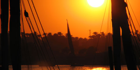 Sunset over the Nile at Luxor. Photo / Jill Worrall