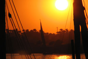 Sunset over the Nile at Luxor. Photo / Jill Worrall
