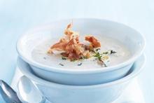 Creamy mushroom and pancetta soup. Photo / Supplied 
