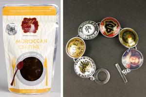 Moroccan Chutney created by Maria's Kitchens in Karori and a bracelet made from champagne tops created by
Auckland designer Alison Boyce. Photos / Supplied