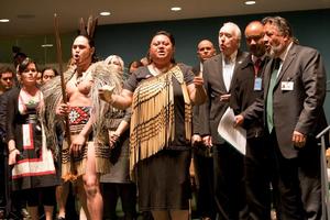 Maori Party co-leader Pita Sharples (right) celebrates endorsement of the UN declaration. Photo / Supplied