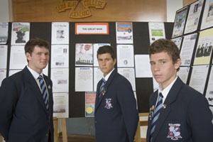 Sacred Heart College students Sean Durkin (from left), Nicholas Garelja and Paul Marcenac. Photo / Paul Estcourt