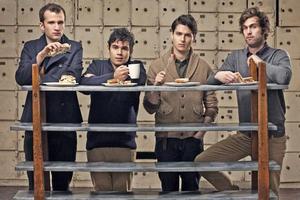For the fangs: Vampire Weekend (from left) Chris Baio, Rostam Batmanglij, Ezra Koenig and Christopher Tomson and (below) at the Coachella Festival, California, this month. Photo / Supplied