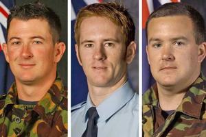 (Left to right) Flight lieutenant Hayden Peter Madsen, Flying officer Daniel Stephen Gregory and Corporal Benjamin Andrew Carson. Photos / NZDF