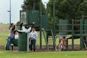 Defiant gestures from young people at the Whakatane playground where the 4-year-old was assaulted. Photo / Alan Gibson