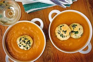 Kumara with watercress dumplings. Photo / Babiche Martens