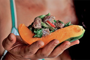 Raw tuna salad with pawpaw seeds. Photo / Shiri Ram