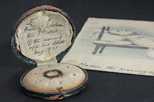 A piece of hair from Napoleon Bonaparte and a lithograph by Denzil Ibbetson of his body. Photo / Brett Phibbs