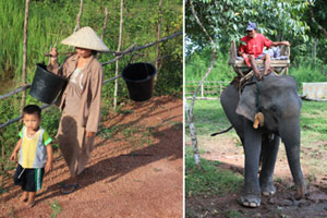 Laos' Suay people are licensed to take guided tours through the rich Se Pian Biodiversity Area(L). Mahmout Li and Naimoon (R). Photos / Paul Rush