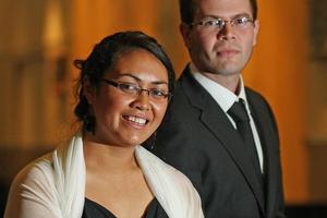 Reporters of the year Vaimoana Tapaleao and Jared Savage at the awards in Auckland last night. Photo / Greg Bowker