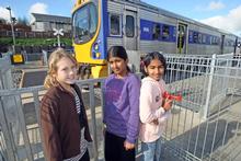 Avondale Primary School pupils (from left) Brook Whiu, 9, Shivaanee Ram, 10, and Khushmita Ram, 11, check out the station. Photo / Dean Purcell Avondale Primary School pupils (from left) Brook Whiu, 9, Shivaanee Ram, 10, and Khushmita Ram, 11, check out the station. Photo / Dean Purcell