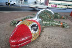 Gordon the gecko is still stationed at the Khyber Pass motorway offramp. Photo / Janna Dixon