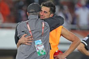 All Whites striker Rory Fallon breaks down in tears after the final whistle against Paraguay this morning. Photo / Brett Phibbs