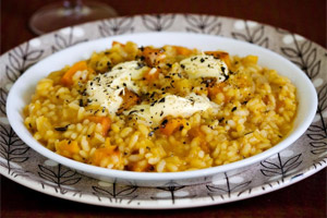 Roasted pumpkin risotto, with mascarpone and rosemary. Photo / Babiche Martens