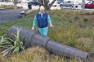 Joan Morrow with the 125-year-old gun in Newmarket. Photo / Paul Estcourt