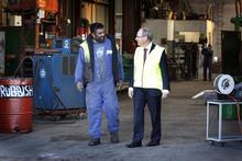 Brown on a visit to Stevenson Engineering. He is pro-business but not pro-market, says council hopeful Dick Quax. Photo / Sarah Ivey Brown on a visit to Stevenson Engineering. He is pro-business but not pro-market, says council hopeful Dick Quax. Photo / Sarah Ivey