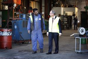 Brown on a visit to Stevenson Engineering. He is pro-business but not pro-market, says council hopeful Dick Quax. Photo / Sarah Ivey