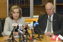 Corrections Minister Judith Collins and chief executive Barry Matthews announce details of the prison smoking ban at a press conference today. Photo / Mark Mitchell Corrections Minister Judith Collins and chief executive Barry Matthews announce details of the prison smoking ban at a press conference today. Photo / Mark Mitchell