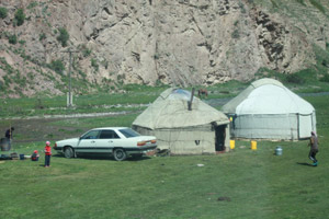 Modern Kyrgyz nomad camps are dotted across the countryside of Kyrgyzstan. Photo / Jim Eagles