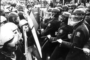 Violence between the police and anti-apartheid protesters accompanied the '81 test. Photo / NZ Herald