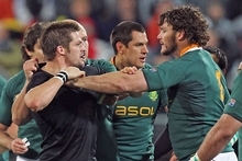 Richie McCaw of the All Blacks fights with Danie Rossouw of the Springboks. Photo / Getty Images Richie McCaw of the All Blacks fights with Danie Rossouw of the Springboks. Photo / Getty Images