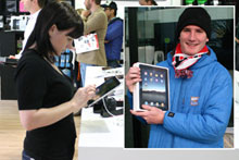 A woman tests the iPad in Auckland this morning. Inset: A triumphant Marty Hehewerth shows off his iPad. Photos / nzherald.co.nz A woman tests the iPad in Auckland this morning. Inset: A triumphant Marty Hehewerth shows off his iPad. Photos / nzherald.co.nz