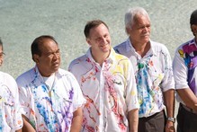 Prime Minister John Key and other Pacific leaders lined-up for their photograph on a beach during their retreat the Havannah Resort in Vanuatu. Photo / Mark Mitchell Prime Minister John Key and other Pacific leaders lined-up for their photograph on a beach during their retreat the Havannah Resort in Vanuatu. Photo / Mark Mitchell