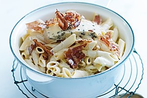 Cheesy leek and pancetta pasta. Photo / Chris Court