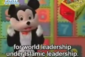 Hamas Mickey Mouse preaching against the US and Israel on a children's show on Palestinian television. Photo / Palestinian Media Watch