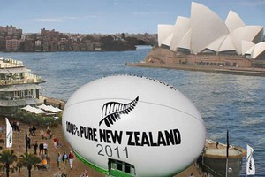 Artist's impression of the giant rugby ball on the Sydney waterfront.