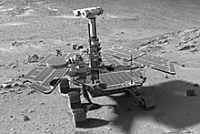 A synthetic image of the Spirit Mars Exploration Rover in the 'Columbia Hills'. Photo / NASA A synthetic image of the Spirit Mars Exploration Rover in the 'Columbia Hills'. Photo / NASA