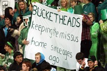 FMG Stadium in Palmerston North is best known for local fans with green buckets on their heads. Photo / Getty Images FMG Stadium in Palmerston North is best known for local fans with green buckets on their heads. Photo / Getty Images